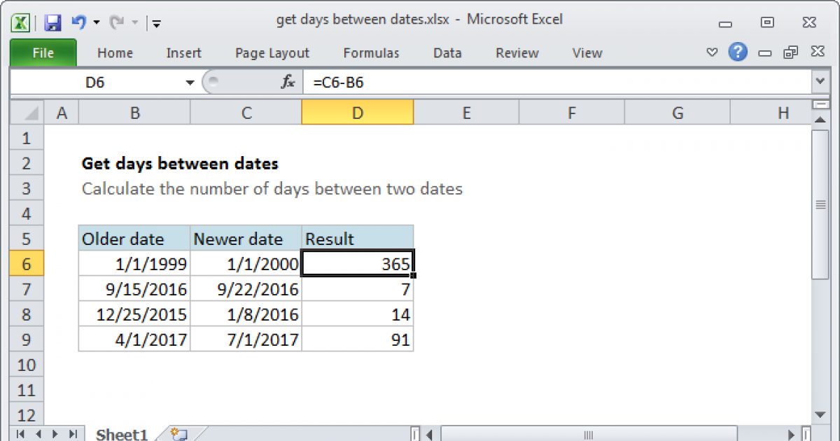 Get Days Between Dates Excel Formula Exceljet